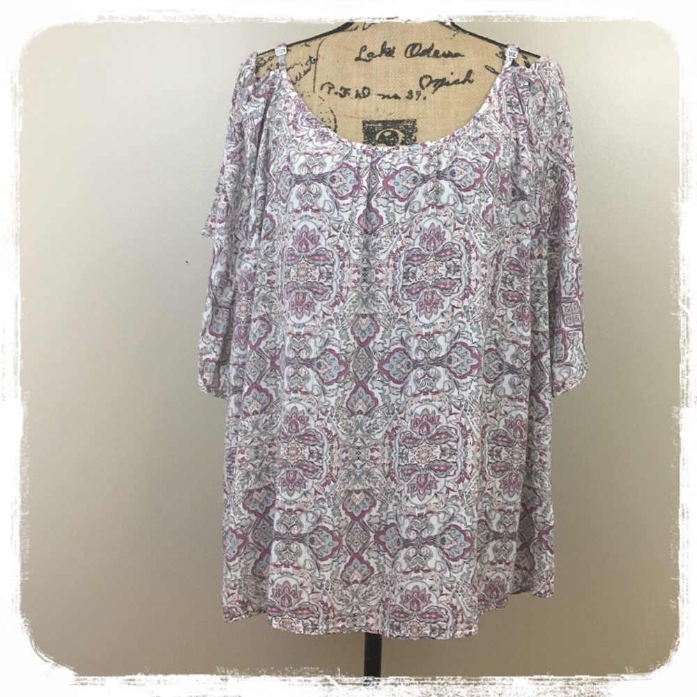 Torrid Cold Shoulder Multi Color Boho Blouse sz. 3